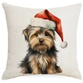 Christmas Yorkshire Terrier pillow cover in linen texture with watercolor dog print - Christmas Yorkshire Terrier / 45*45cm Single-sided Linen