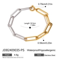 Two-tone stainless steel link necklace in gold and silver finish with detailed sizing specs - Two-tone Mixed Chain Bracelet JDB2409035-PS