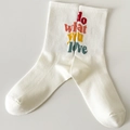 White cotton crew socks for women featuring do what you love colorful letter print - One Size / No.3-Colored Letters