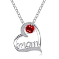 Heart projection necklace for Mom with a vibrant red gemstone and mom word design - Silver Red Style (2886)