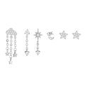 6-piece silver star and moon earring set with cubic zirconia and tassels - 6-Piece Star, Moon & Cloud Set (TZ00344 White K) / Silver