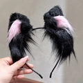 Cerchietto con orecchie di gatto in peluche nero e rosa per cosplay e travestimenti - Orecchie da gatto in peluche / Rosa