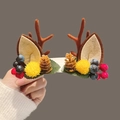 Christmas hair clip with brown reindeer antlers, green leaves and red berries decoration - Golden Fruit