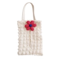 Detail of white bubble gauze tissue bag with a 3D floral accent for car seat backs - Beige Bubble Fabric-Rose Red Large 6-Petal Flower