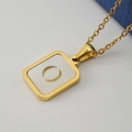 Gold stainless steel square pendant necklace with shell inlay and hollow geometric design - Gold Letter O