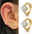Single zircon piercing earring in 18K gold finish with four-claw setting for women - CC041-2 / Gold+8mm