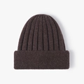 Klassische dunkelbraune Rippstrick-Beanie-Mütze mit breitem Umschlag für den Winter - Einheitsgröße / Dunkelbraun