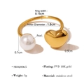 Adjustable stainless steel ring with white pearl and 18K gold plated heart design - SR020065/Heart Pearl Open Style