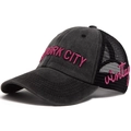 Dark grey vintage washed baseball cap with pink New York City embroidery and black mesh back - Adjustable / Black