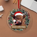 Acrylic highland cow Christmas tree ornament with Mooey Christmas greeting and wreath - Mooey Christmas Highland Cow