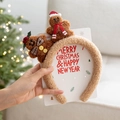 Brown plush Christmas reindeer antler headband featuring cute gingerbread man ornaments - No.19 Gingerbread Man