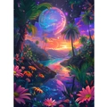 Diamond painting kit featuring fantasy alien landscape with planet and river - Alien Landscape Mountains And Water / 20x30cm
