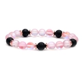 Bracciale in pietra occhio di gatto rosa e pietra lavica nera con accenti oro rosa - 306 Pietra di Luna Rosa