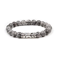 Handmade 8mm grey natural stone beaded bracelet with silver hollow patterned alloy tube - Picasso Stone-Star