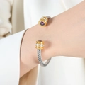 Two-tone cable open cuff bracelet with purple amethyst stone and pave crystals - Z059-Purple Zirconia Single Layer