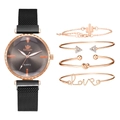 Set orologio donna 5 pezzi al quarzo con cinturino magnetico nero e bracciali oro rosa - Oro Rosa-Nero (Orologio + Set di 4 Bracciali)