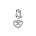 Silver belly button ring with heart, butterfly, and flower pendants with clear zircons - Heart Butterfly Flower