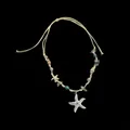 Handmade beach necklace with white starfish, seashells, and turquoise beads on woven cord - White Large Starfish Style (3#)