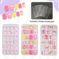 Kids press-on nails set with unicorn, dessert and floral patterns, includes 3 jelly glue sheets - Ice Cream Flower Sweet Style (02)