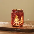 Red Christmas glass candle holder with glowing tree pattern and metal handle - Red Christmas Tree Style (HG18-824)