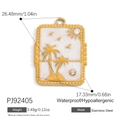 Stainless steel tropical palm tree pendant with cubic zirconia and gold plating - Tropical Landscape Rectangular Charm(PJ92405)