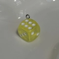 Translucent yellow dice pendant with white dots and silver metal ring for DIY keychains - Yellow Translucent Dice Pendant (PY049-SH)