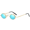 Steampunk round sunglasses with gold metal frame and blue reflective lenses - Gold Frame Blue Lens C7