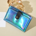 Portacarte sottile in pelle verniciata verde acqua iridescente con chiusura a scatto - Blu