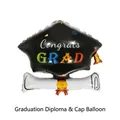 Detail of congrats grad graduation cap and diploma shaped foil balloon party decor - Graduation Cap and Scroll