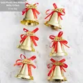 Set di 6 campanelli natalizi dorati con fiocchi rossi Merry Christmas per decorazioni - Stile A Campane Dorate con Nastro Rosso Set da 6