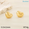 Brushed matte gold heart stud earrings measuring 13x11mm on a stone display base - Brushed Gold Style (KE115586-KJX)