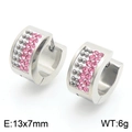 Silver stainless steel huggie earrings with pink rhinestones and dark grey beads - Steel Pink (KE118345-TGD)