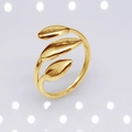 Adjustable golden stainless steel open ring featuring a minimalist triple leaf design - b10 Three Leaves Design / Gold