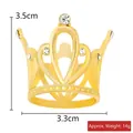 Detailed view of mini golden alloy crown with rhinestones and heart design, 3.5cm high - 12-Diamond Small Crown Gold 01