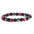 Beaded men's bracelet featuring pink tiger eye and metallic grey hematite stones - 8mm Rose Red Tiger Eye
