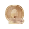 Letter Q shaped wooden piggy bank with transparent acrylic cover and gold screws - Letter Q