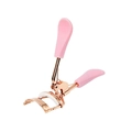 Rose gold stainless steel eyelash curler with ergonomic pink handle and silicone pad - Rose Gold + Pale Pink Handle
