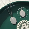 Silver stainless steel oval necklace with October Calendula flower engraving - October Flower(P1149) / 40cm+5cm / Steel