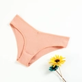 Pink ribbed cotton briefs for women with breathable dual-layer crotch on white background - Bean Red