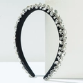 Baroque black padded headband featuring intricate sparkling crystals and rhinestones for women - Black