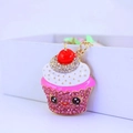 Cute pink cupcake keychain with sparkling crystals and enamel coating for handbags - Pink