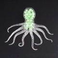 Squishy octopus toy featuring a transparent body filled with light green pearls - Header Card Pack / Green Beads