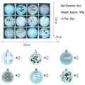 Set di palline di Natale azzurre con finiture opache, glitterate e lucide - 12 Pezzi/Scatola / Blu