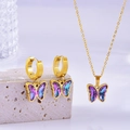 Parure collier et boucles d'oreilles papillon dégradé violet et bleu doré - Ensemble collier et boucles d'oreilles 2 pièces