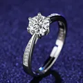 Detail of 2 carat classic six-prong zircon ring with S925 silver engraving and side diamonds - Adjustable / Style 20 Women's Ring (2 Carat)