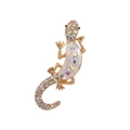 Golden lizard brooch with white pearlescent inlay and colorful rhinestones on white back - White Style (DW0902白)