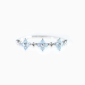 Silver ring featuring three blue opal-like flowers with sparkling zircon accents - Blue Flower-White Gold Color