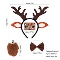 Set de costume de renne 4 pièces avec serre-tête bois, autocollant, nœud et queue en peluche - Renne à pois + Noeud papillon + Queue + Autocollant de visage