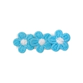 Pastel blue embroidered floral hair clip with three stitched flowers and white fabric base - Blue / No.10
