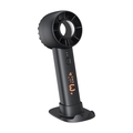 Portable handheld USB mini fan in black with desktop stand and orange lettering - T16 Black